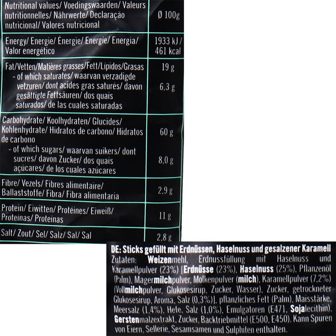 Zutaten & Nährwerte: Pretzel Mini Bites Erdnuss, Haselnuss & gesalzener Karamell
