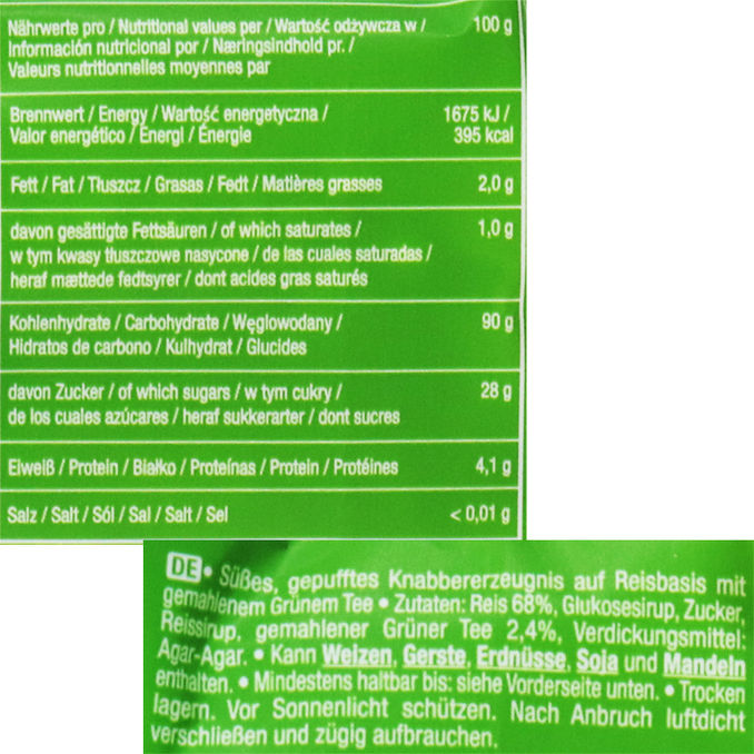 Zutaten & Nährwerte: Reis Cracker Matcha