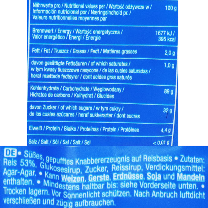 Zutaten & Nährwerte: Reis Cracker Original