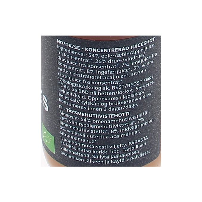 MAD ORGANIC Täysmehutiivisteshotti Acai & Inkivääri