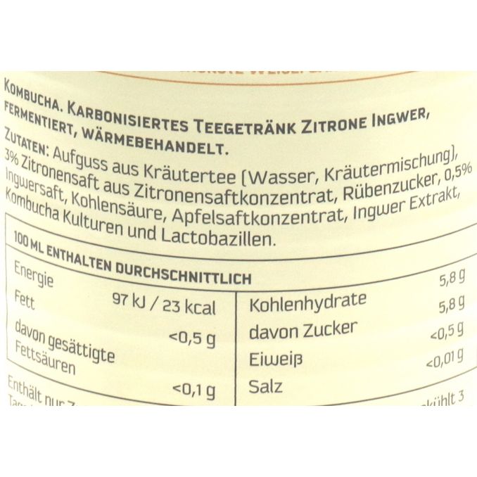 Zutaten & Nährwerte: Kombucha Zitrone-Ingwer, 6er Pack (EINWEG) zzgl. Pfand