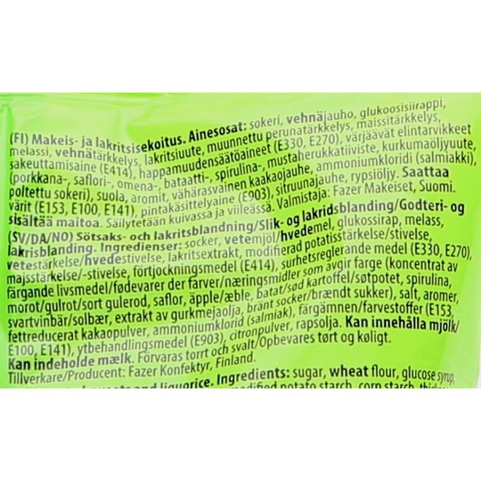 Tuotteen ravintosisältö: Remix Lakritsi Täytemix Karkkipussi