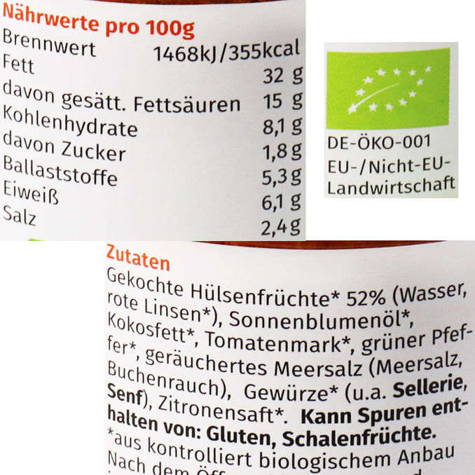 Zutaten & Nährwerte: BIO Vegane Teewurst mit grünem Pfeffer