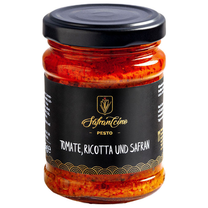 Safranccino Pesto mit Tomaten, Ricotta & Safran