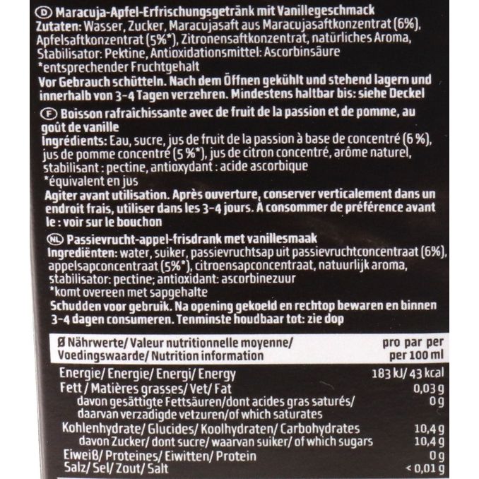 Zutaten & Nährwerte: Eistee Maracuja-Apfel-Vanille, 8er Pack