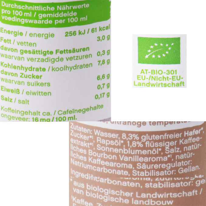Zutaten & Nährwerte: BIO Kaffee Haferdrink, 12er Pack