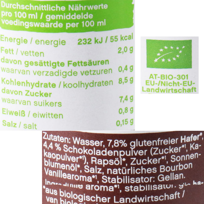 Zutaten & Nährwerte: BIO Kakao Haferdrink, 12er Pack