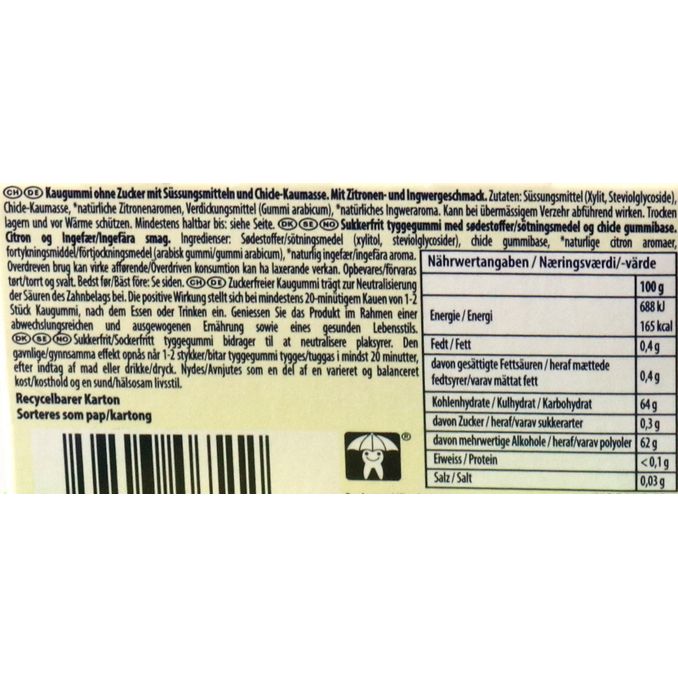 Zutaten & Nährwerte: Natürliches Kaugummi Zitrone-Ingwer