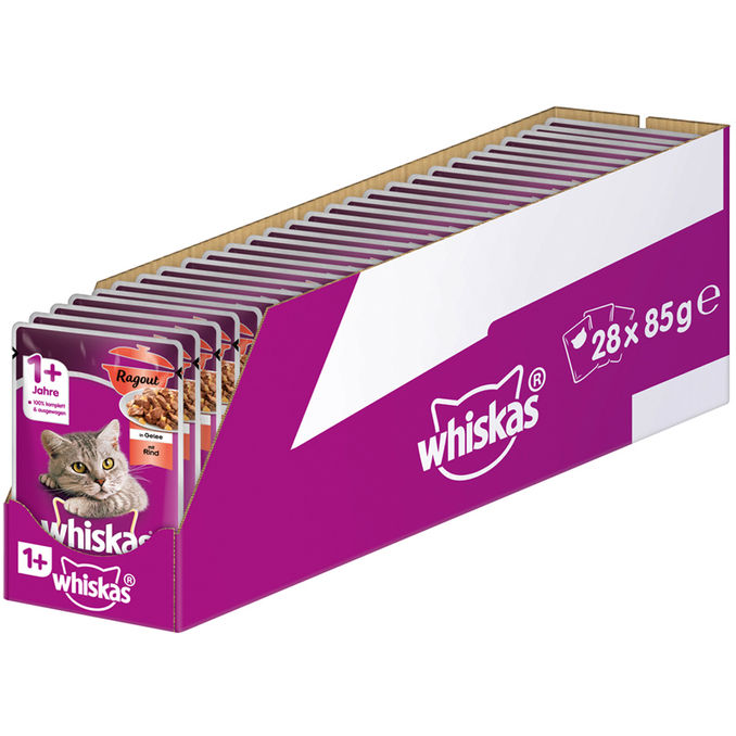 Whiskas Nassfutter für Katzen mit Rind, 28er Pack