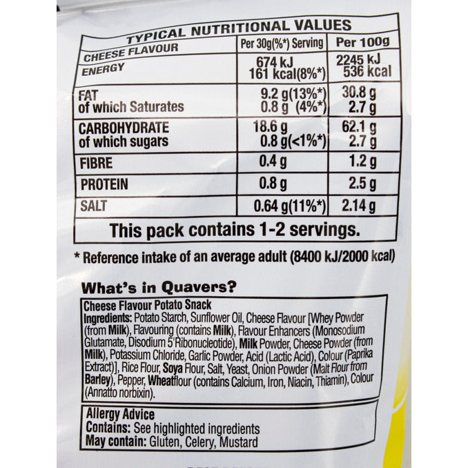 Walkers Quavers Cheese Grab Bag 34g, 34g from Walkers Motatos