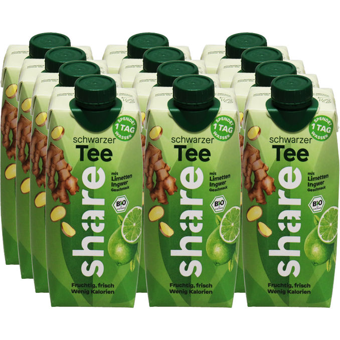 Share BIO Schwarzer Tee Limette-Ingwer, 12er Pack (EINWEG)