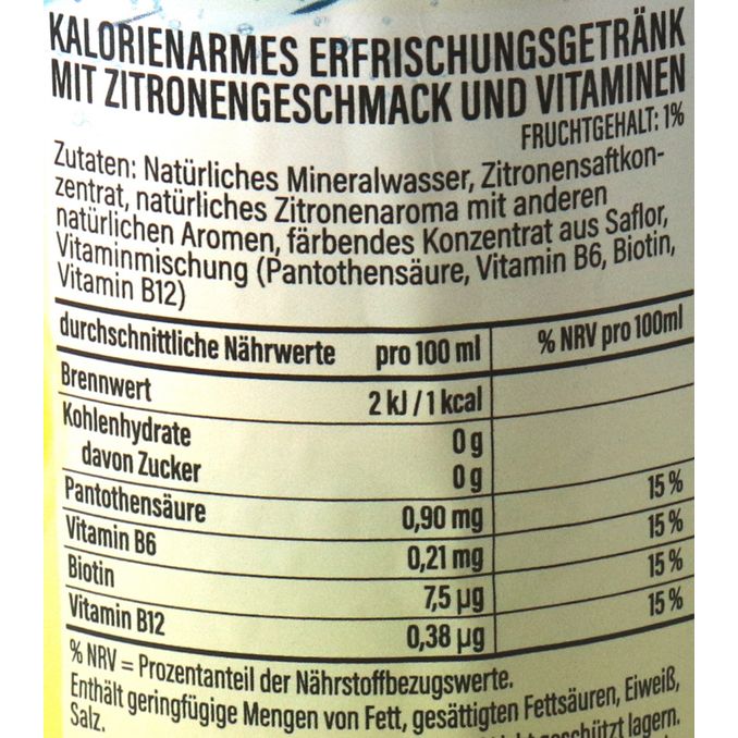 Zutaten & Nährwerte: Erfrischungsgetränk Zitrone, 18er Pack (EINWEG) zzgl. Pfand