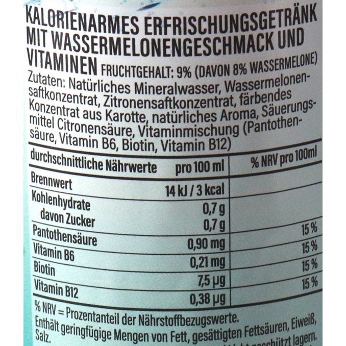 Zutaten & Nährwerte: Erfrischungsgetränk Wassermelone, 18er Pack (EINWEG) zzgl. Pfand