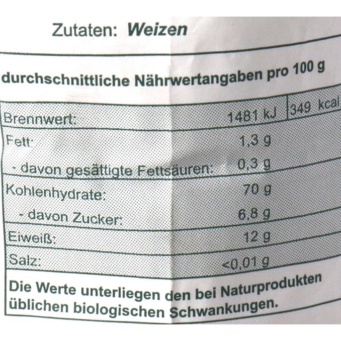 Zutaten & Nährwerte: Weizenbackmehl Type 550