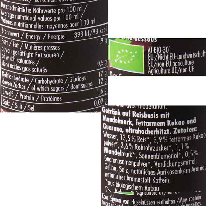Zutaten & Nährwerte: BIO Schoko-Drink Mandel, 12er Pack