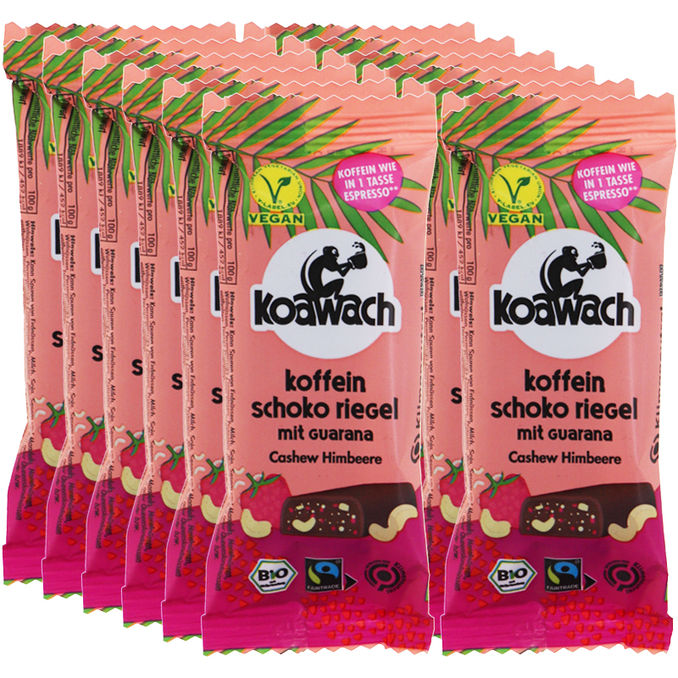 Koawach BIO Koffein Schoko Riegel Cashew Himbeere, 12er Pack