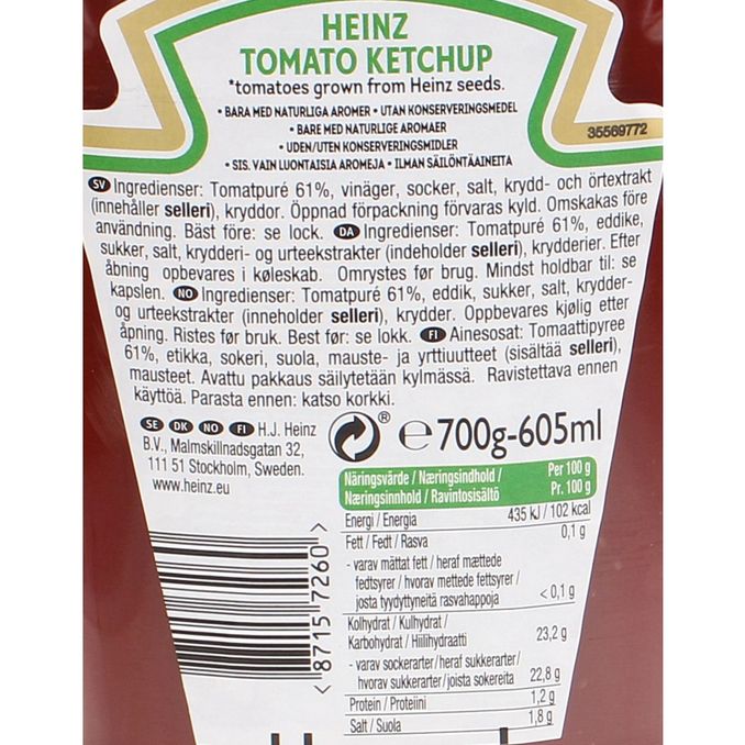 Näringsinnehåll Heinz Ketchup