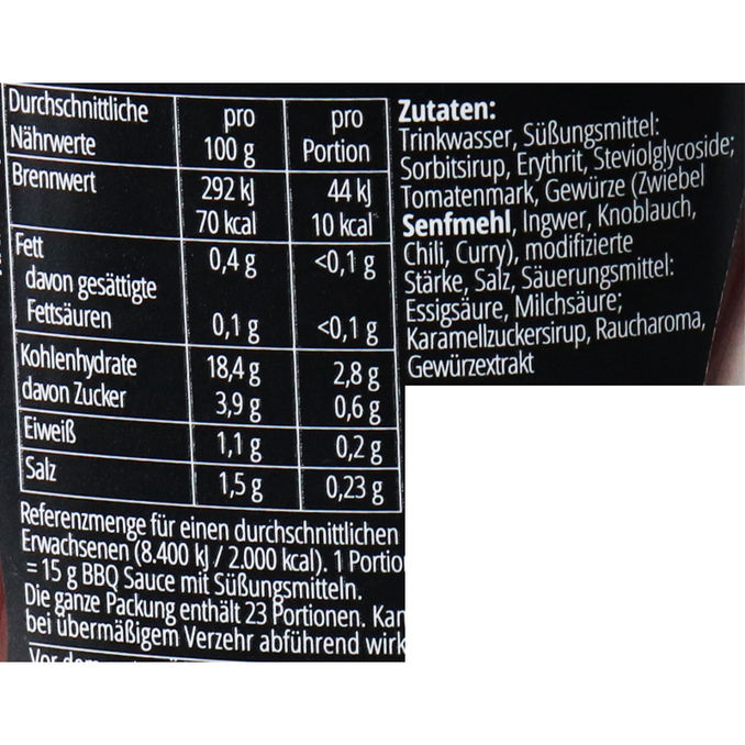 Zutaten & Nährwerte: BBQ Sauce