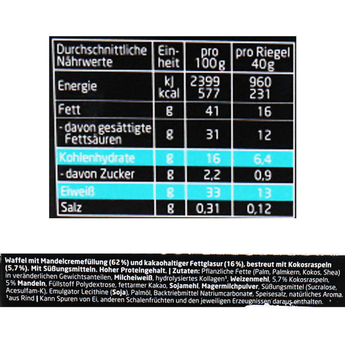 Zutaten & Nährwerte: High Protein Waffeln Kokos & Mandel, 15er Pack