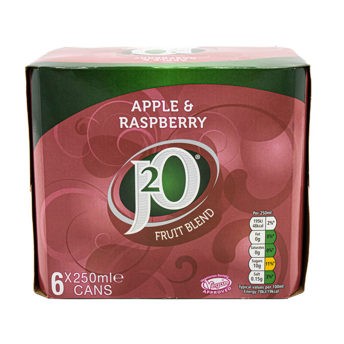 J2O Apple & Raspberry 6 x 250ml cans, 1500ml from J20 Motatos