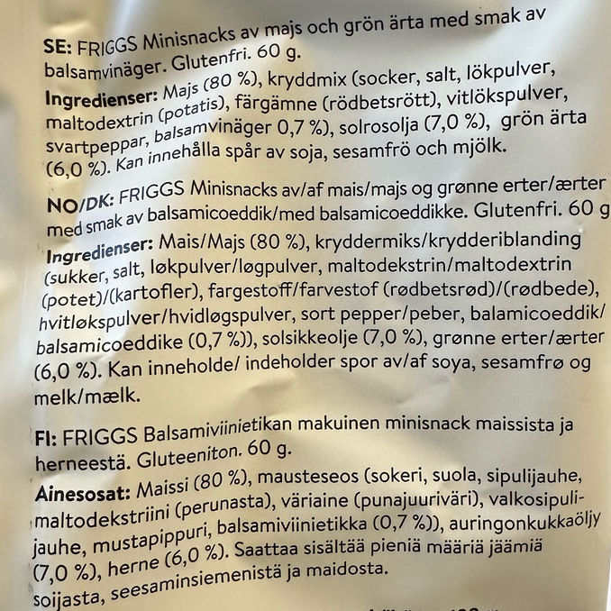Friggs Maissi-hernesnack Balsamiviinietikka