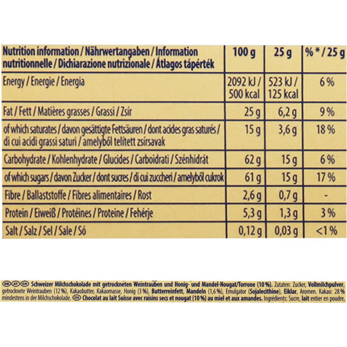 Zutaten & Nährwerte: Toblerone Fruit & Nut, 20er Pack