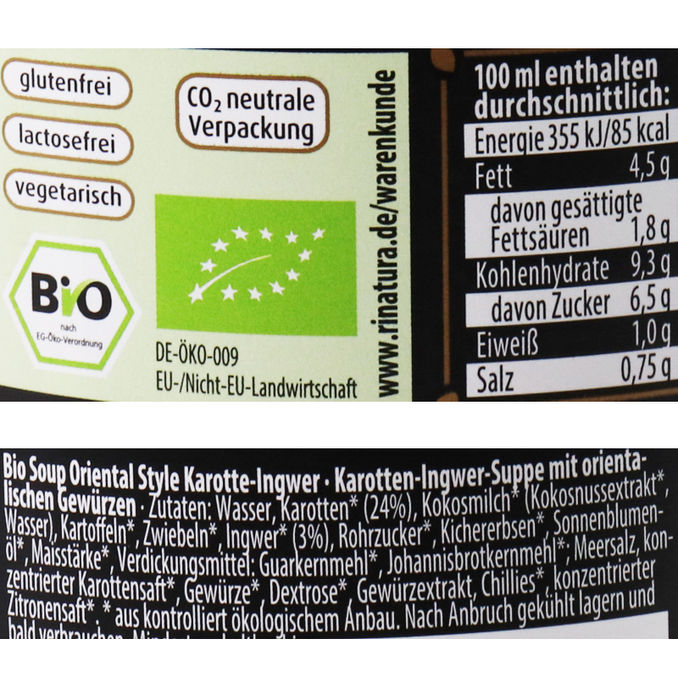Zutaten & Nährwerte: BIO Karotten-Ingwer Suppe