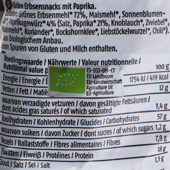 DE RIT BIO Grüne Erbsensnacks mit Paprika