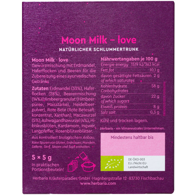 Herbaria BIO Moon Milk Gewürzmischung Love