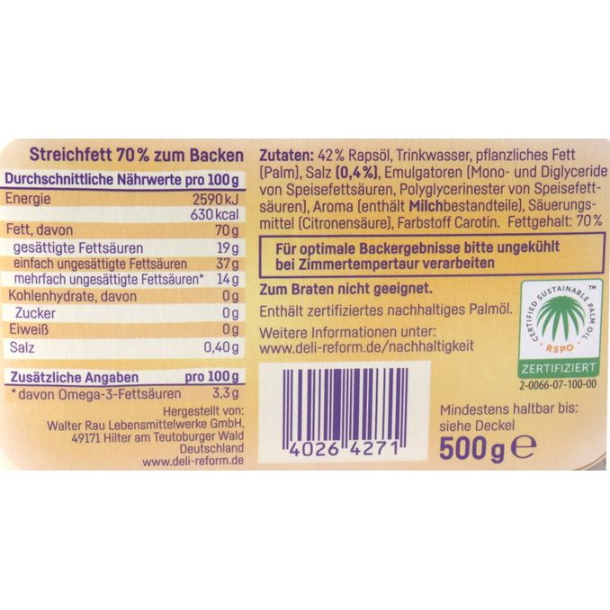 Zutaten & Nährwerte: Margarine zum Backen