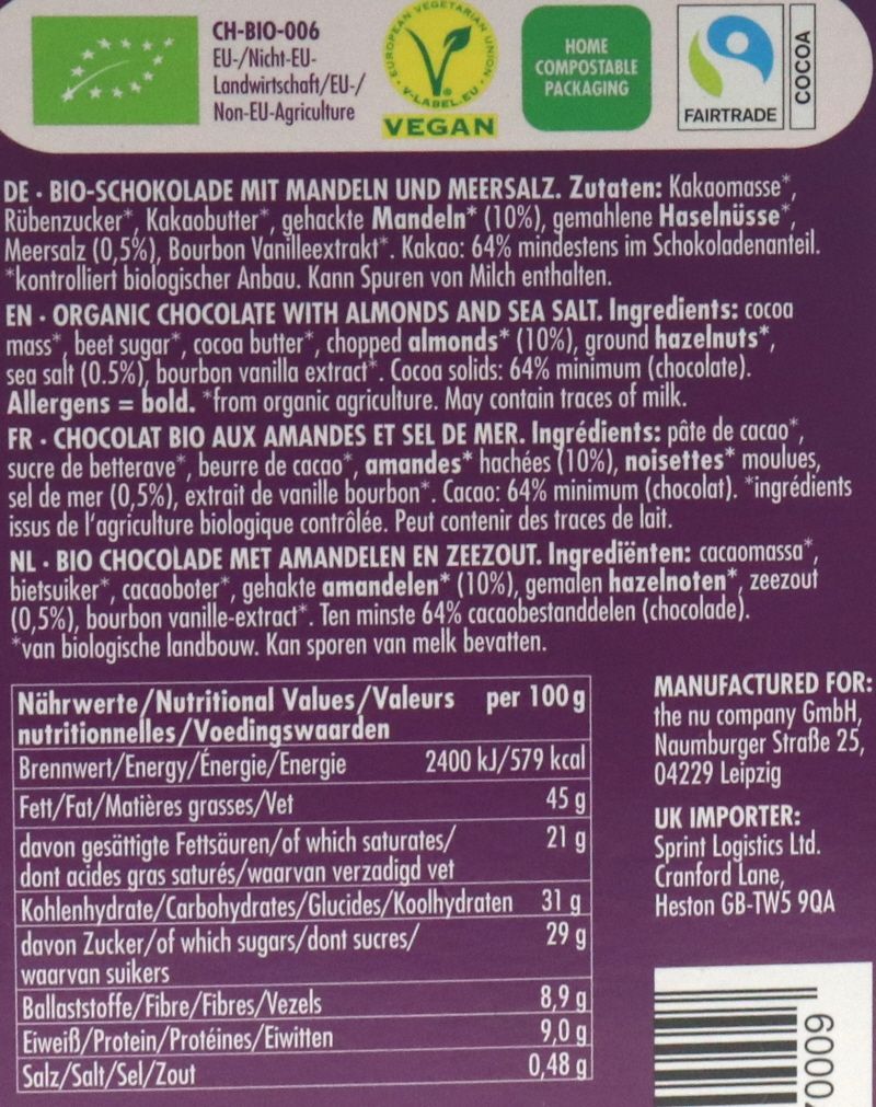 BIO Schokolade Almond Sea Salt, 85g Von Nucao | Motatos