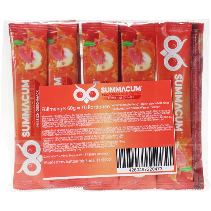 Ice Tea Pfirsich & Koffein, 10er Pack, 10x 6g von SUMMACUM® Motatos