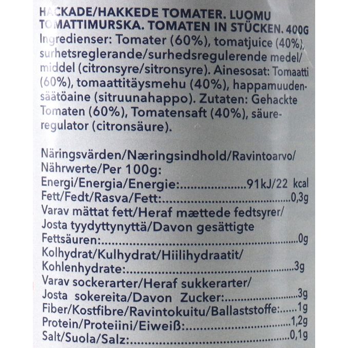 Zutaten & Nährwerte: Gehackte Tomaten
