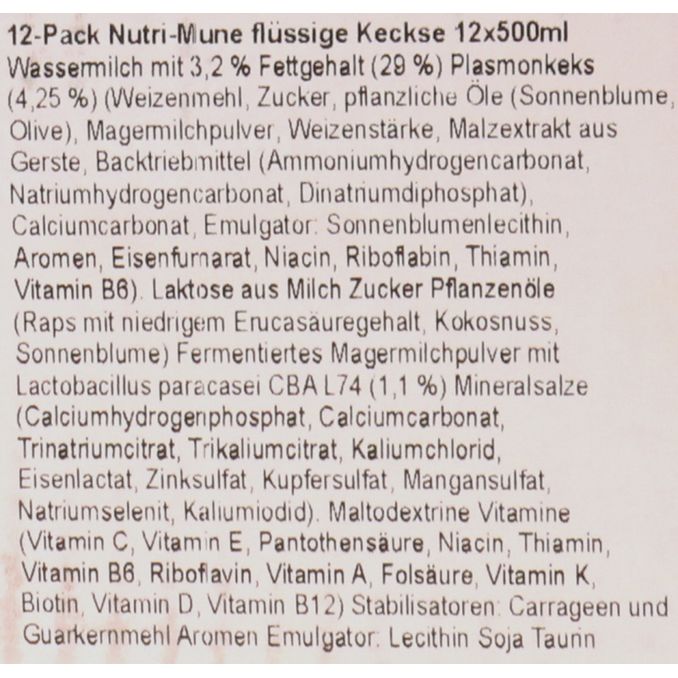 Zutaten & Nährwerte: Nutri-Mune flüssige Kekse, 12er Pack