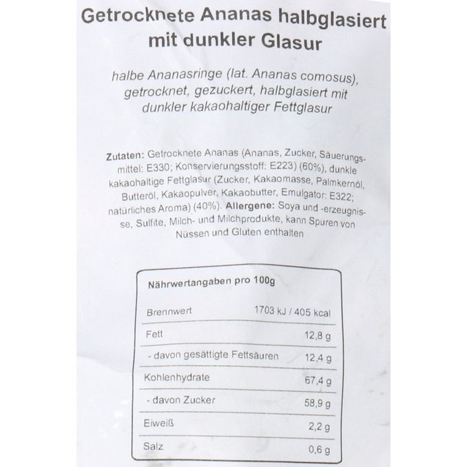 Exotic Foods Getrocknete Ananas mit dunkler Schokoladenglasur