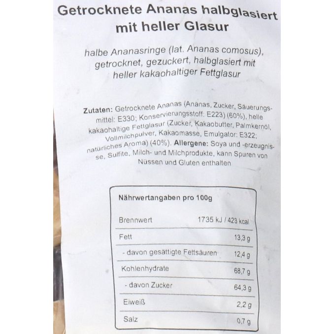Exotic Foods Getrocknete Ananas mit heller Schokoladenglasur