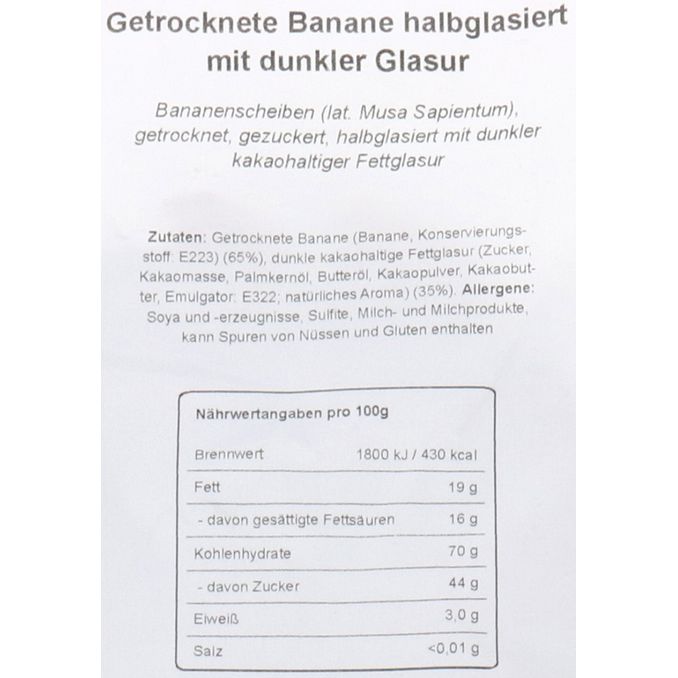 Exotic Foods Getrocknete Bananenscheiben mit dunkler Schokoladenglasur