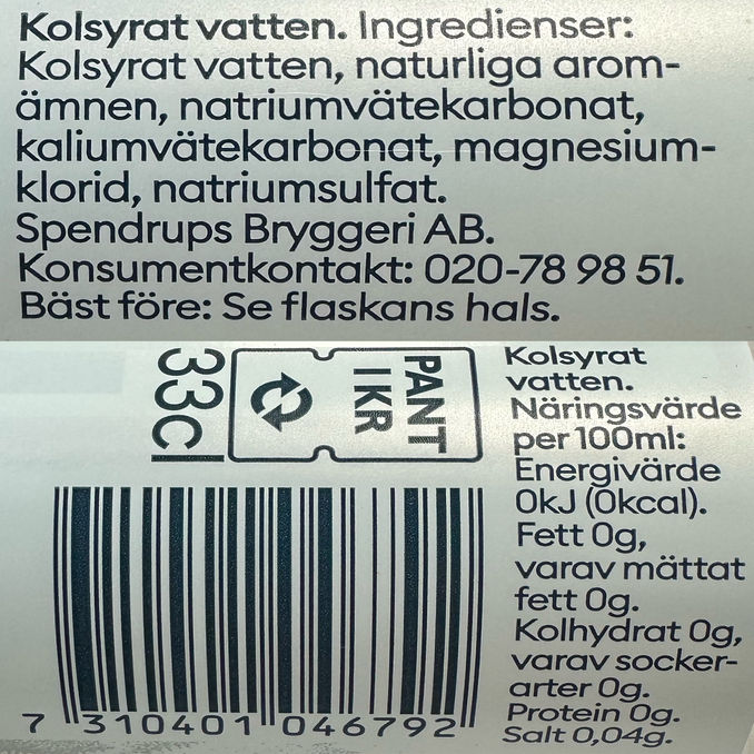 Näringsinnehåll Kolsyrat Vatten Mango Lime 12-pack