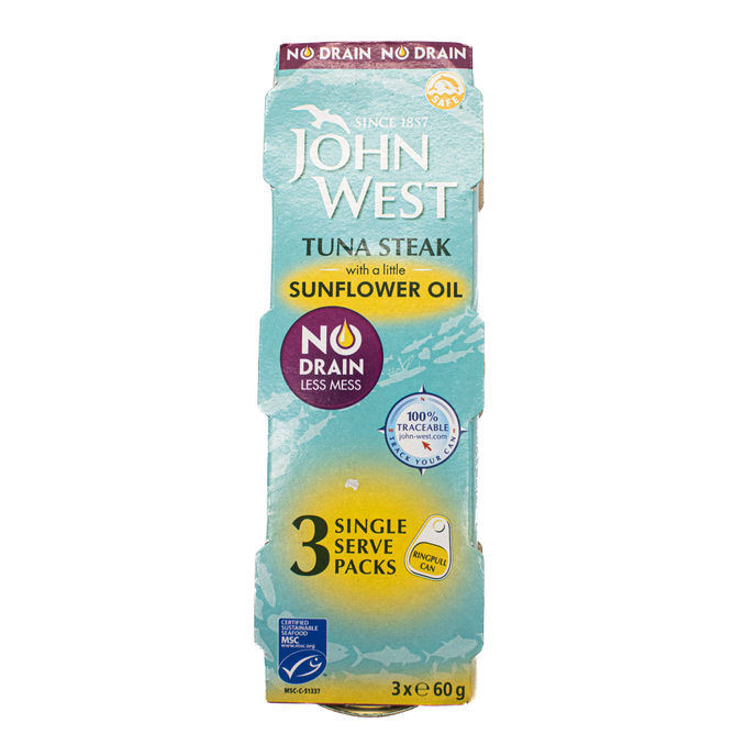 John West No Drain Tuna Steaks In Sunflower Oil 3 x 60g, 3x60g from