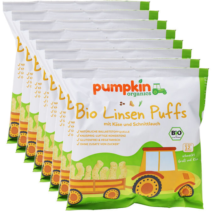 Pumpkin Organics BIO Linsen Knuspersnacks, 8er Pack