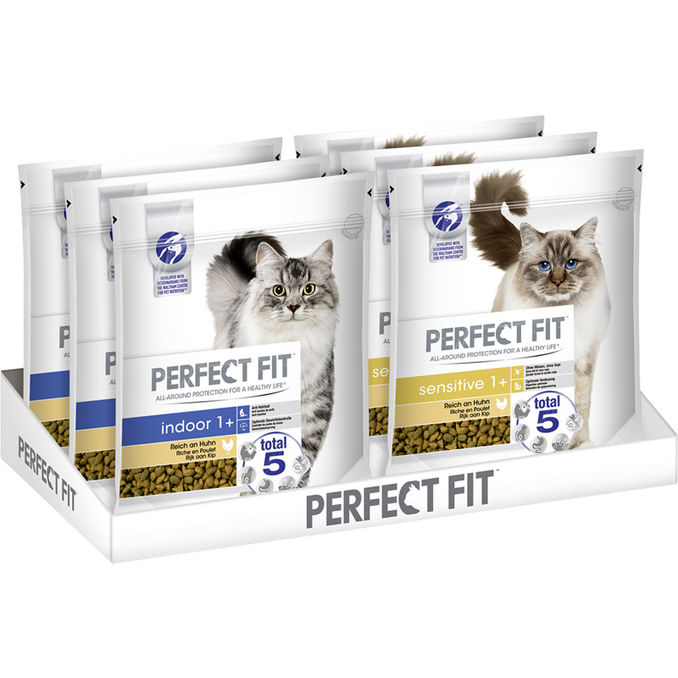 Perfect Fit Mix-Karton Trockenfutter für Katzen mit Huhn (indoor/sensitive), 6er Pack