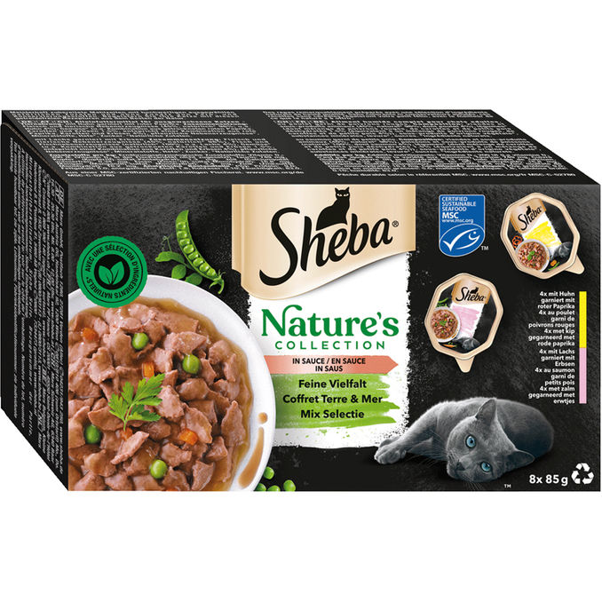 Sheba Nassfutter für Katzen mit Huhn & Lachs, 8er Pack