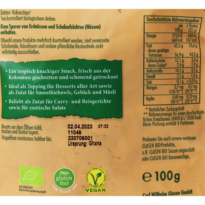 Zutaten & Nährwerte: BIO Kokoschips