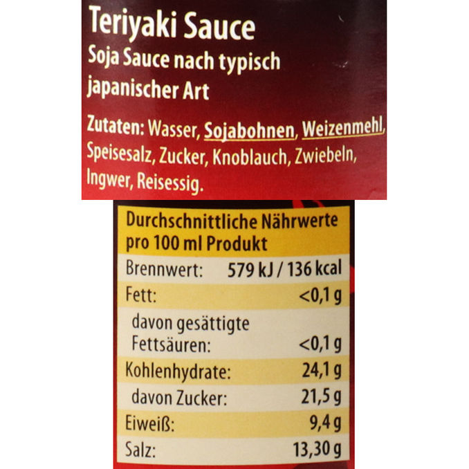 Zutaten & Nährwerte: Teriyaki Sauce