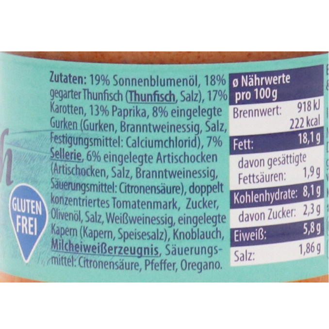 Zutaten & Nährwerte: Thunfisch Aufstrich