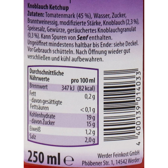 Zutaten & Nährwerte: Knoblauch Ketchup