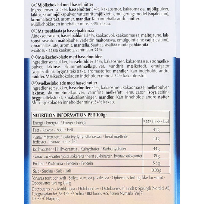 Lindt Mjölkchoklad Hasselnöt