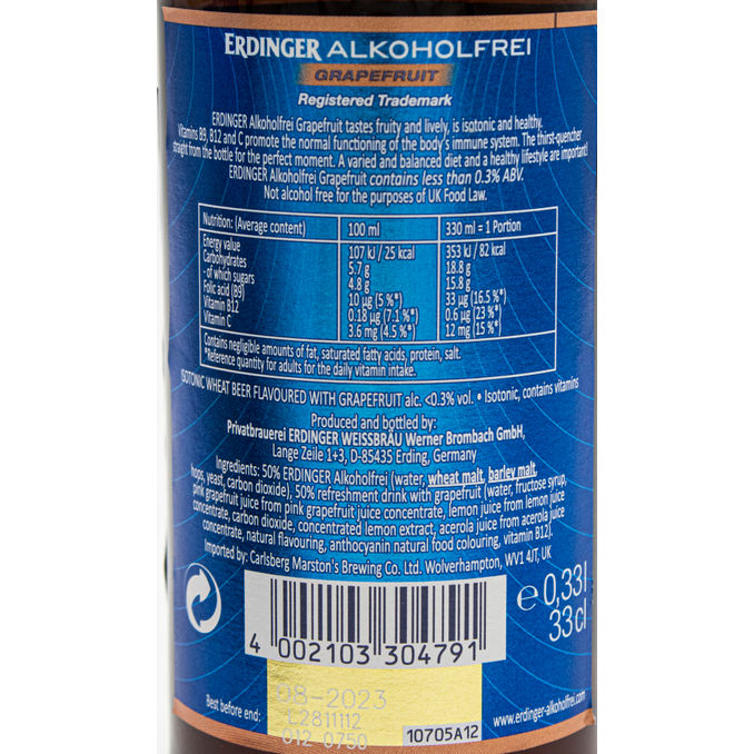 Erdinger Grapefruit Alcohol Free Beer 0 ABV 12 x 330ml, 12x330ml from