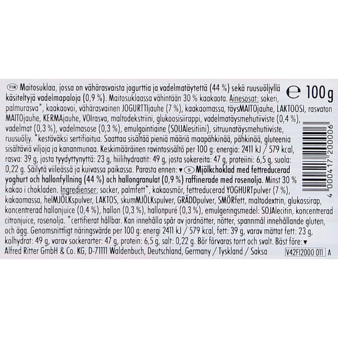 Ritter Sport Suklaalevy Vadelma & Ruusu 6-pack