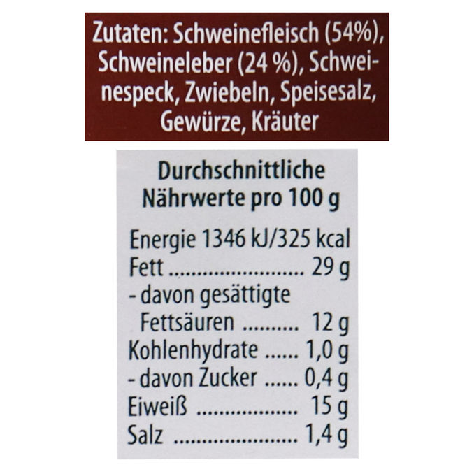 Zutaten & Nährwerte: Pfälzer Leberwurst